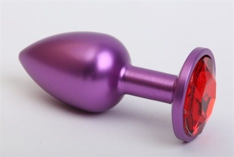 Фиолетовая анальная пробка с красным стразом - 7,6 см. - фото 397799