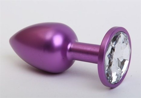 Фиолетовая анальная пробка с прозрачным стразом - 7,6 см. - фото 397800