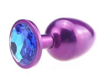 Фиолетовая анальная пробка с синим стразом - 7,6 см. - фото 397802