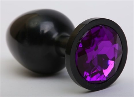 Чёрная анальная пробка с фиолетовым стразом - 8,2 см. - фото 397811