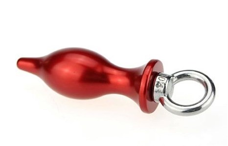 Красная металлическая анальная пробка с кольцом - 7 см. - фото 397837