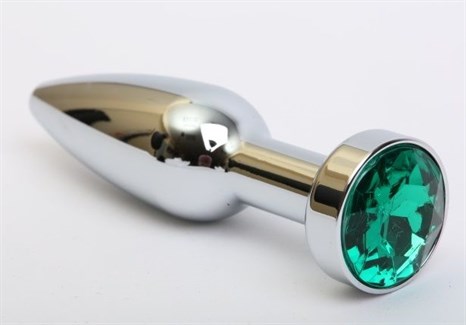 Удлинённая серебристая пробка с зеленым кристаллом - 11,2 см. - фото 397844