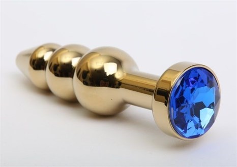 Золотистая анальная ёлочка с синим кристаллом - 11,2 см. - фото 397856