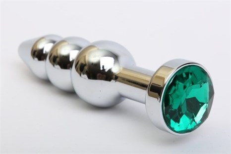 Серебристая анальная ёлочка с зеленым кристаллом - 11,2 см. - фото 397859