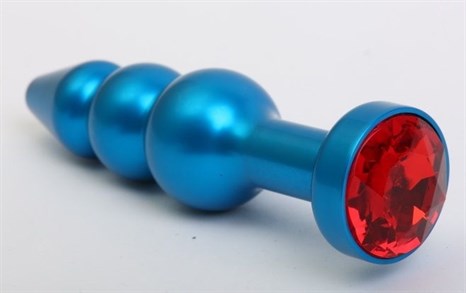 Синяя фигурная анальная пробка с красным кристаллом - 11,2 см. - фото 397863