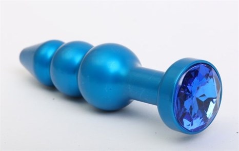 Синяя фигурная анальная пробка с синим кристаллом - 11,2 см. - фото 397865