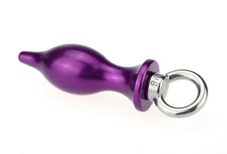 Фиолетовая металлическая анальная пробка с кольцом - 7 см. - фото 397872