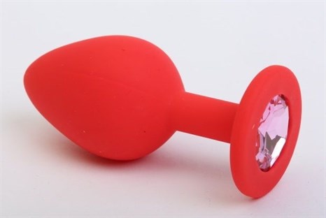 Красная силиконовая пробка с розовым стразом - 7,1 см. - фото 397876