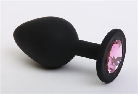 Чёрная силиконовая пробка с розовым стразом - 7,1 см. - фото 397882