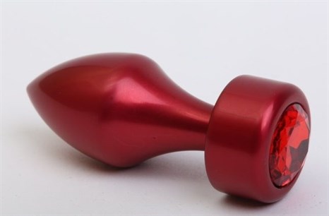 Красная анальная пробка с широким основанием и красным кристаллом - 7,8 см. - фото 397917