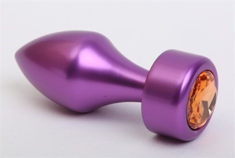 Фиолетовая анальная пробка с широким основанием и жёлтым кристаллом - 7,8 см. - фото 397925