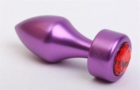 Фиолетовая анальная пробка с широким основанием и красным кристаллом - 7,8 см. - фото 397927