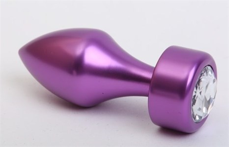 Фиолетовая анальная пробка с широким основанием и прозрачным кристаллом - 7,8 см. - фото 397928