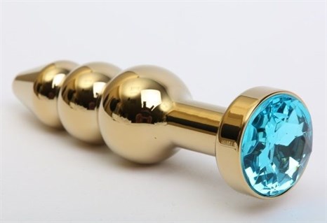 Золотистая анальная ёлочка с голубым кристаллом - 11,2 см. - фото 397953