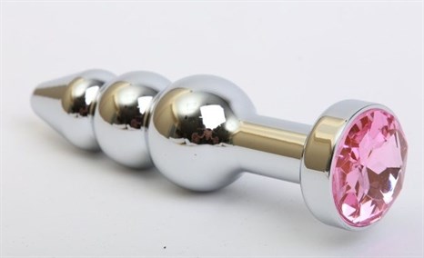 Серебристая анальная ёлочка с розовым кристаллом - 11,2 см. - фото 397963