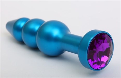 Синяя фигурная анальная пробка с фиолетовым кристаллом - 11,2 см. - фото 397967