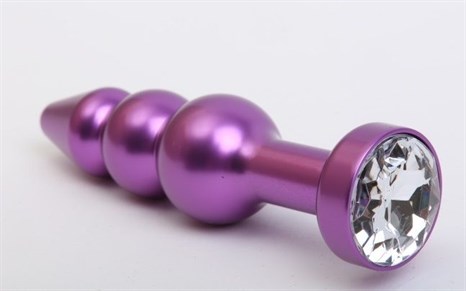 Фиолетовая фигурная анальная ёлочка с прозрачным кристаллом - 11,2 см. - фото 397971