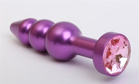 Фиолетовая фигурная анальная ёлочка с розовым кристаллом - 11,2 см. - фото 397972