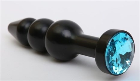 Чёрная анальная ёлочка с голубым кристаллом - 11,2 см. - фото 397975