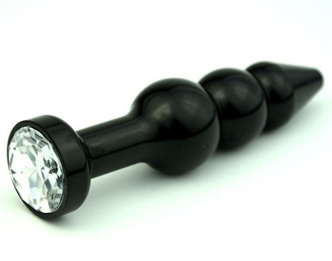 Чёрная анальная ёлочка с прозрачным кристаллом - 11,2 см. - фото 397976