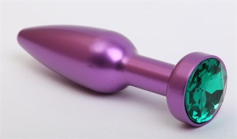 Фиолетовая анальная пробка с зелёным стразом - 11,2 см. - фото 397982
