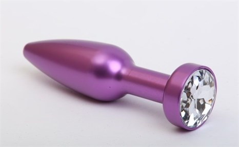 Фиолетовая анальная пробка с прозрачным стразом - 11,2 см. - фото 397984