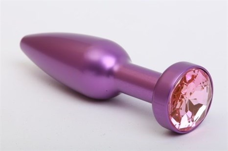 Фиолетовая анальная пробка с розовым стразом - 11,2 см. - фото 397985