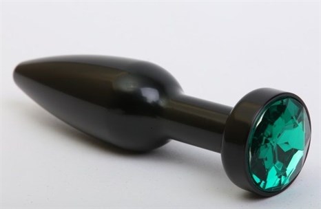 Чёрная удлинённая пробка с зелёным кристаллом - 11,2 см. - фото 397988