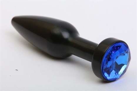 Чёрная удлинённая пробка с синим кристаллом - 11,2 см. - фото 397992