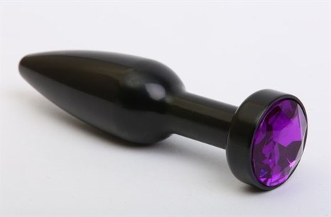 Чёрная удлинённая пробка с фиолетовым кристаллом - 11,2 см. - фото 397993