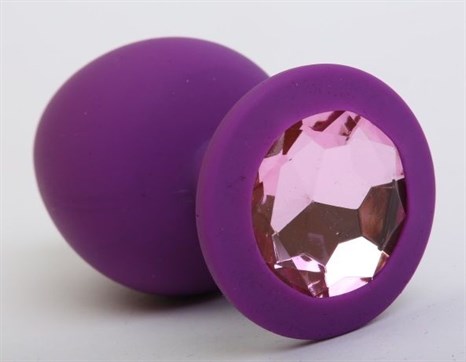 Фиолетовая силиконовая пробка с розовым стразом - 8,2 см. - фото 397997