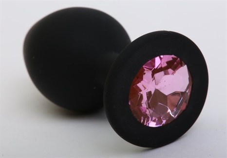 Чёрная силиконовая пробка с розовым стразом - 9,5 см. - фото 397999
