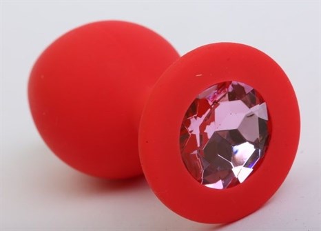 Красная силиконовая пробка с розовым стразом - 8,2 см. - фото 398268