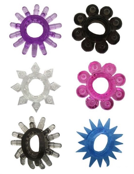 Набор из 6 эрекционных колец различной формы и цвета - фото 398497