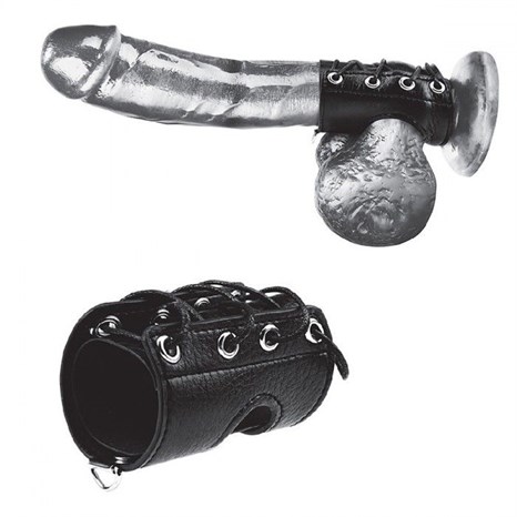 Чёрная утяжка на пенис со шнуровкой 100% PVC STRAP WITH METAL SNAP - фото 399009