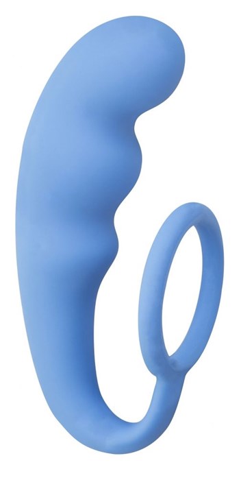 Голубое эрекционное кольцо с анальным стимулятором Mountain Range Anal Plug - фото 399140