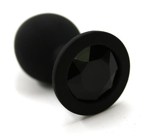 Чёрная силиконовая анальная пробка с чёрным кристаллом - 7 см. - фото 400219