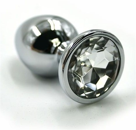 Серебристая алюминиевая анальная пробка с прозрачным кристаллом - 6 см. - фото 400266
