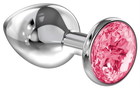 Большая серебристая анальная пробка Diamond Pink Sparkle Large с розовым кристаллом - 8 см. - фото 401020