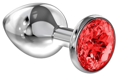 Большая серебристая анальная пробка Diamond Red Sparkle Large с красным кристаллом - 8 см. - фото 401035