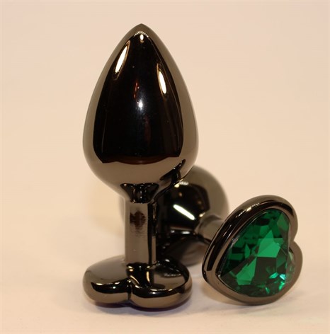 Чёрная пробка с зеленым сердцем-кристаллом - 7 см. - фото 402236