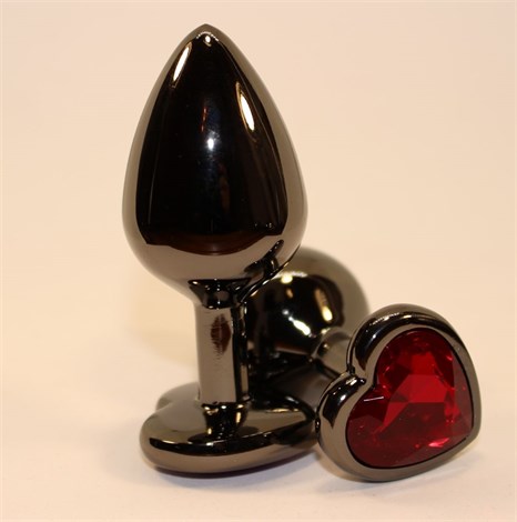 Чёрная пробка с красным сердцем-кристаллом - 7 см. - фото 402237