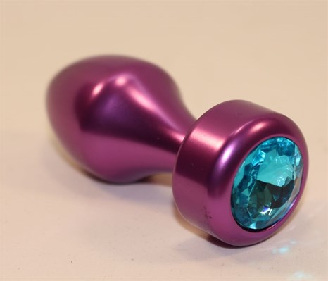 Фиолетовая анальная пробка с голубым кристаллом - 7,8 см. - фото 402605