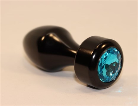 Чёрная анальная пробка с голубым кристаллом - 7,8 см. - фото 402607