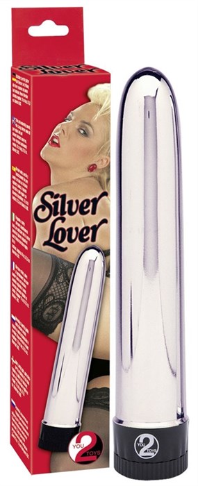 Серебристый классический вибратор Silver Lover - 19 см. - фото 402885