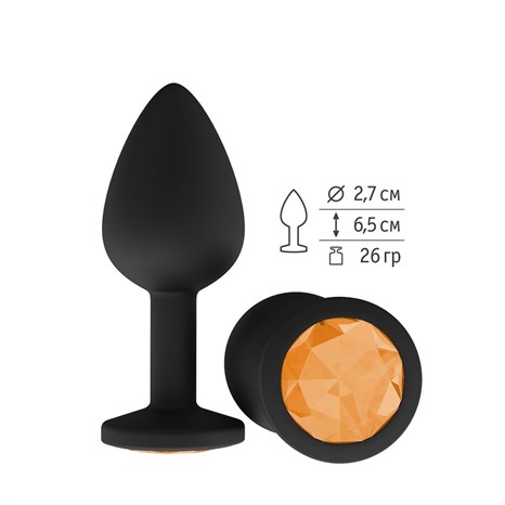 Чёрная анальная втулка с оранжевым кристаллом - 7,3 см. - фото 403424