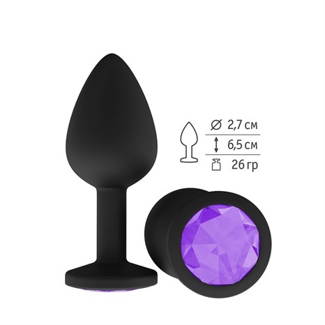 Чёрная анальная втулка с фиолетовым кристаллом - 7,3 см. - фото 403438