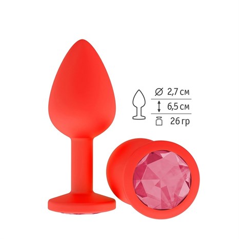 Красная анальная втулка с малиновым кристаллом - 7,3 см. - фото 404070