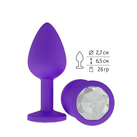 Фиолетовая силиконовая пробка с прозрачным кристаллом - 7,3 см. - фото 404084