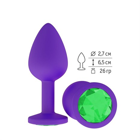 Фиолетовая силиконовая пробка с зеленым кристаллом - 7,3 см. - фото 404094